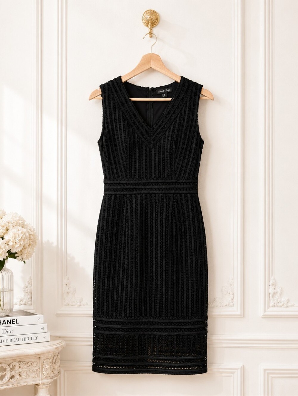 Cloth & People Black Lace Midi Dress Sleeveless V Neck Romantic | Size: M - Picture 6 of 11